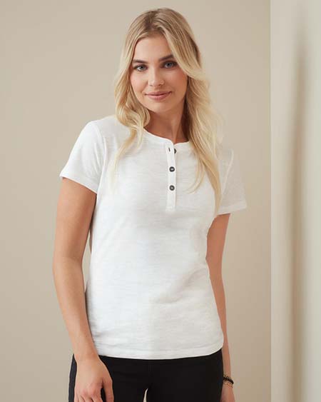 Crew neck T-shirt with buttons for women